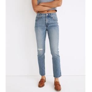 Madewell The Mid Rise Perfect Vintage Jean in Ainsdale Wash Knee Rip Edition